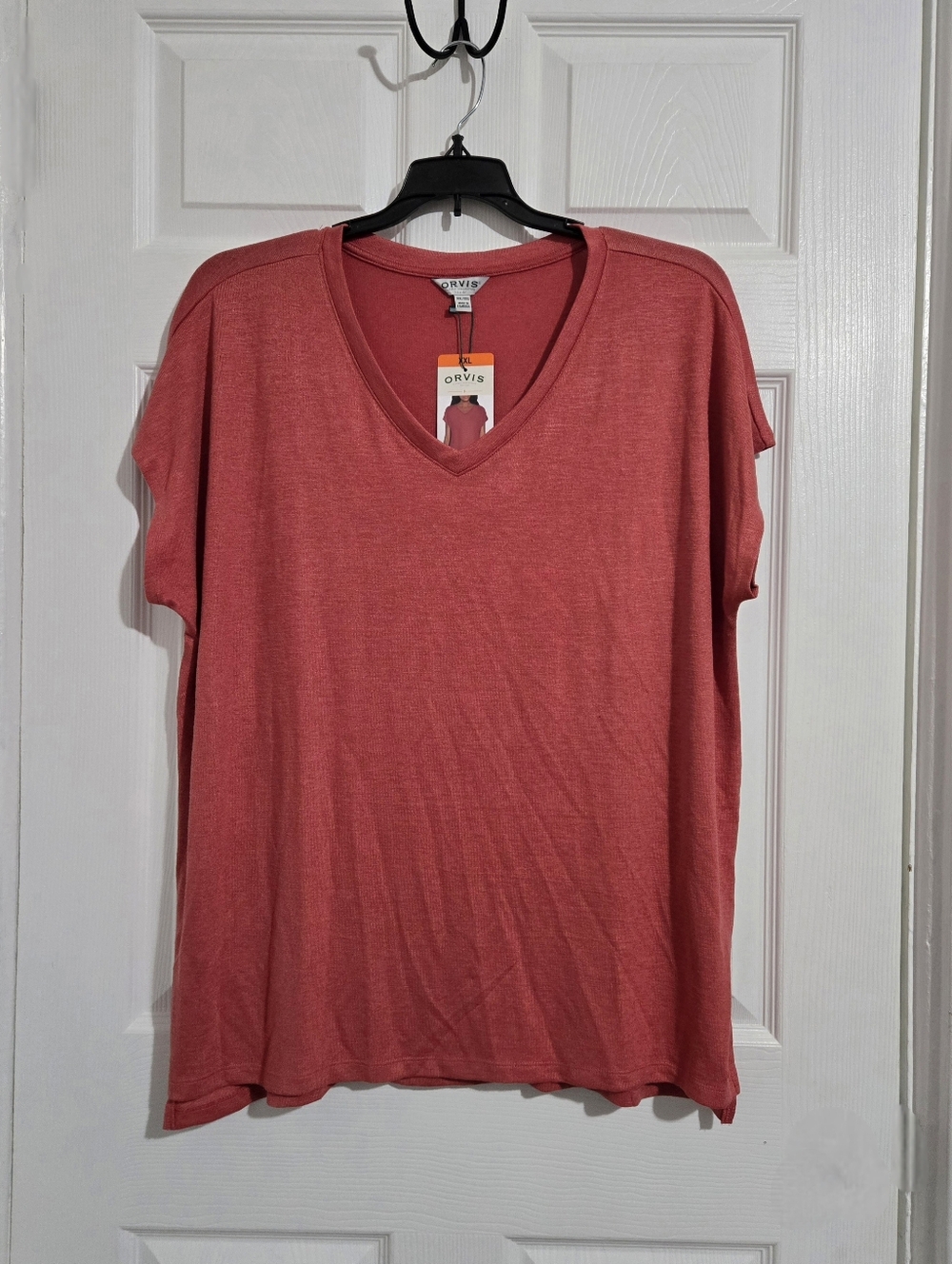 Orvis Classic Collection XXL Coral Orange V-Neck T-Shirt Lightweight Stretch NWT